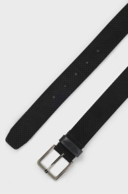 BOSS x ASTON MARTIN perforated-suede belt with logo, Black