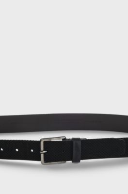 BOSS x ASTON MARTIN perforated-suede belt with logo, Black