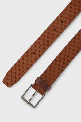 BOSS x ASTON MARTIN perforated-suede belt with logo, Brown