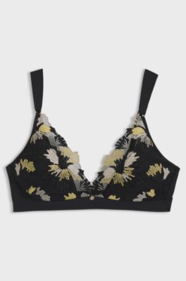 Reggiseno a triangolo ricamato con ciondolo monogrammato Double B, Nero a motivi