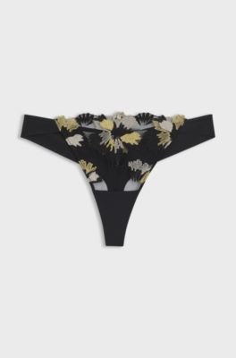 Embroidered thong with Double B monogram charm, Black