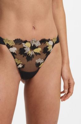 Embroidered thong with Double B monogram charm, Black