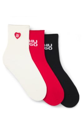 Three-pack of short-length socks with logo details, Patterned