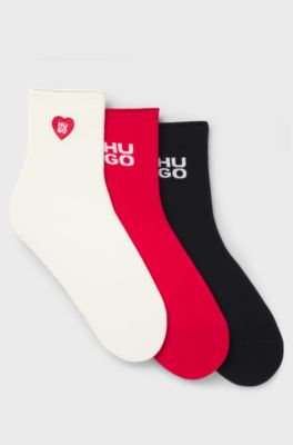 Three-pack of short-length socks with logo details, Patterned