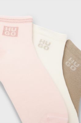 Three-pack short socks with metallic thread logos, Assorted-Pre-Pack