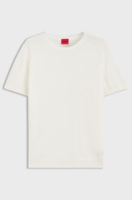 Short-sleeved sweater in a wool-cashmere blend, Natural