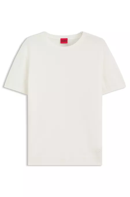 Wool-blend short-sleeved sweater with stacked-logo embroidery