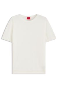 Wool-blend short-sleeved sweater with stacked-logo embroidery, Natural