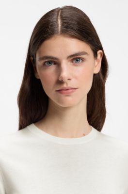 Short-sleeved sweater in a wool-cashmere blend, Natural