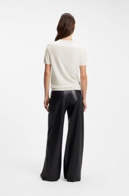 Short-sleeved sweater in a wool-cashmere blend, Natural