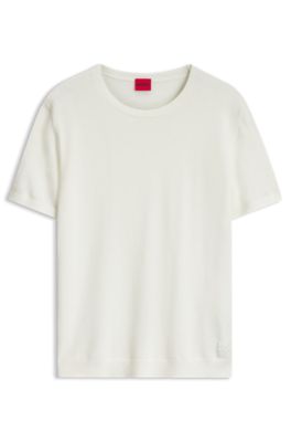 Short-sleeved sweater in a wool-cashmere blend, Natural