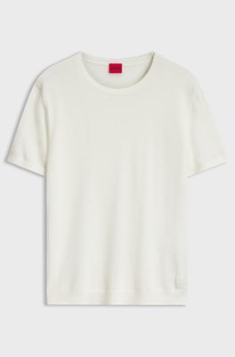 Short-sleeved sweater in a wool-cashmere blend, Natural