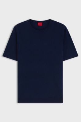 Wool-blend short-sleeved sweater with stacked-logo embroidery, Dark Blue