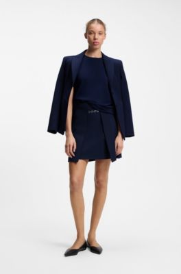 Wool-blend short-sleeved sweater with stacked-logo embroidery, Dark Blue