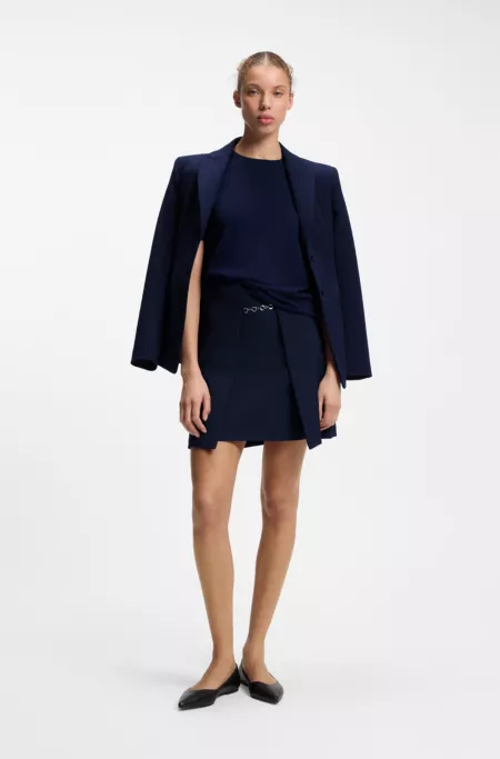 Wool-blend short-sleeved sweater with stacked-logo embroidery