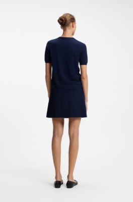 Wool-blend short-sleeved sweater with stacked-logo embroidery, Dark Blue