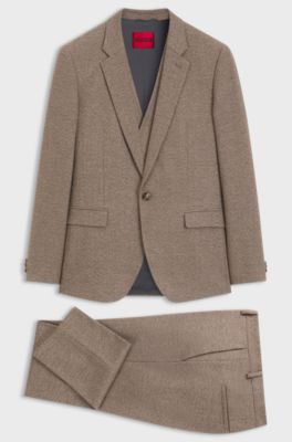 Three-piece extra-slim-fit tailored stretch suit, Brown
