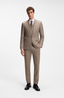 Three-piece extra-slim-fit tailored stretch suit, Brown