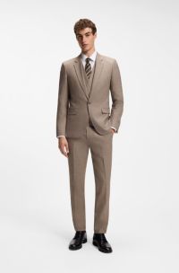 Three-piece extra-slim-fit tailored stretch suit, Brown