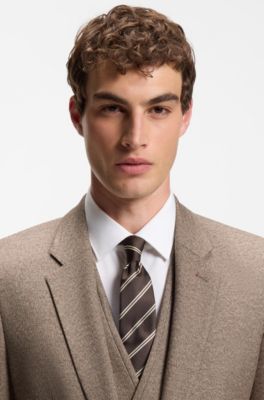 Three-piece extra-slim-fit tailored stretch suit, Brown