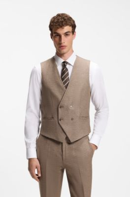 Three-piece extra-slim-fit tailored stretch suit, Brown