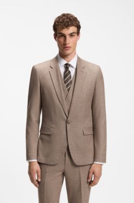 Three-piece extra-slim-fit tailored stretch suit, Brown
