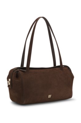Hugo Faux-suede handbag with metallic stacked logo handväskor dam – bild 4