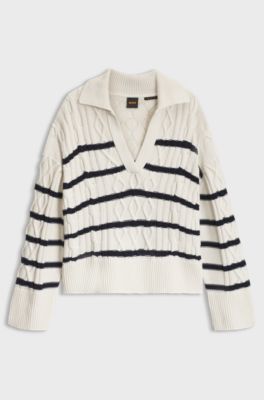 Cable-knit sweater, White / Black