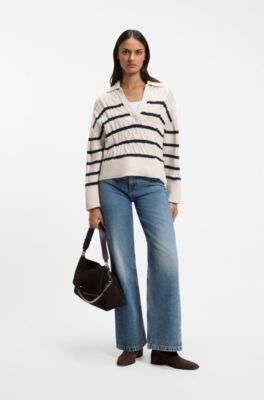 Cable-knit sweater, White / Black