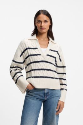 Cable-knit sweater, White / Black