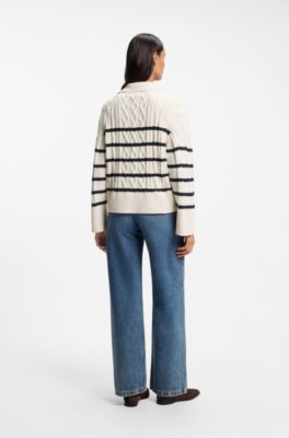 Cable-knit sweater, White / Black