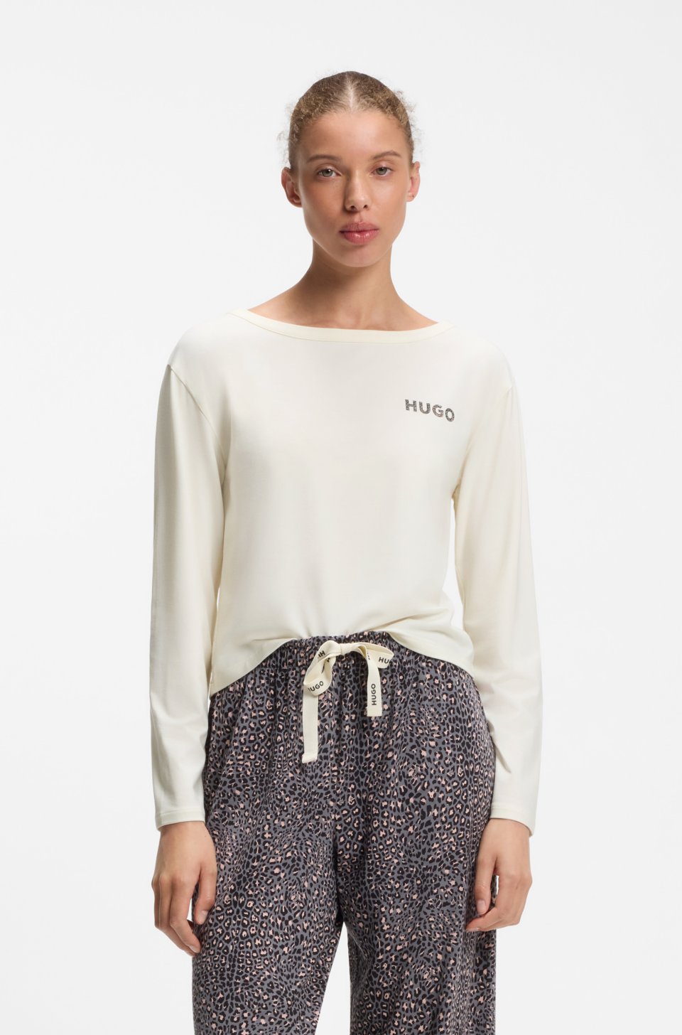 Long-sleeved pyjama top with logo print