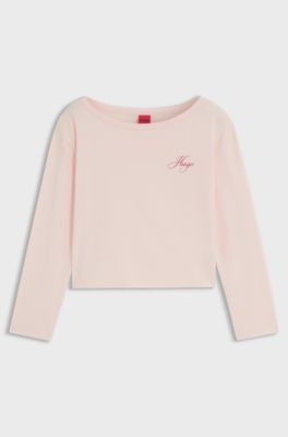 Long-sleeved pyjama top with logo print, Light Pink