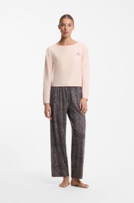 Long-sleeved pyjama top with logo print, Light Pink