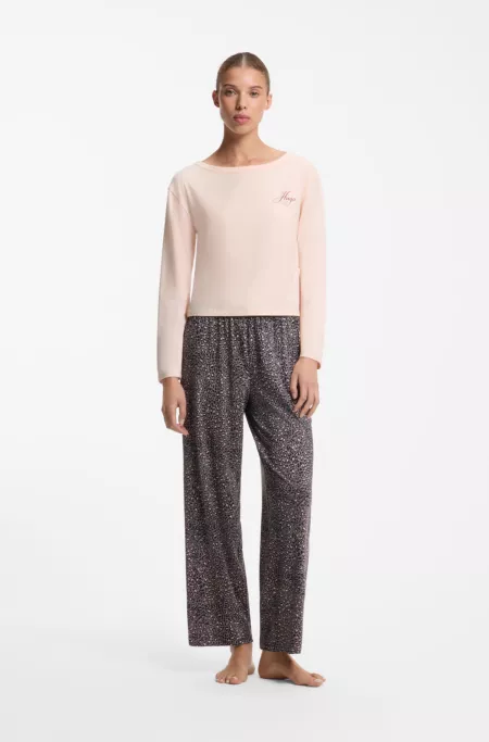 Long-sleeved pyjama top with logo print