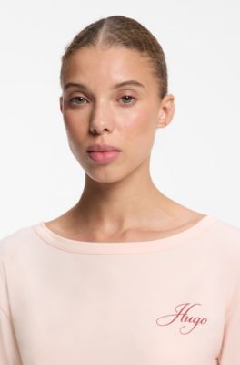 Long-sleeved pyjama top with logo print, Light Pink