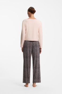 Long-sleeved pyjama top with logo print, Light Pink