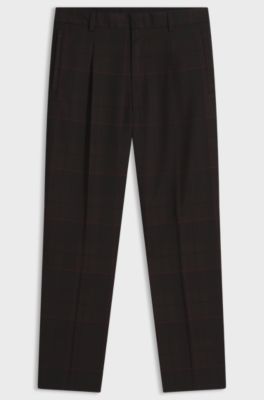 House-check slim-fit trousers in virgin wool, Brown