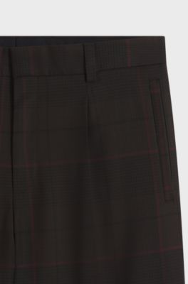House-check slim-fit trousers in virgin wool, Brown