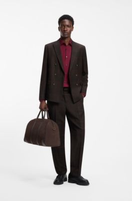 House-check slim-fit trousers in virgin wool, Brown