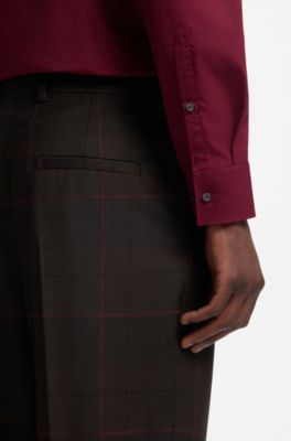 House-check slim-fit trousers in virgin wool, Brown