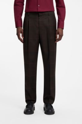 House-check slim-fit trousers in virgin wool, Brown