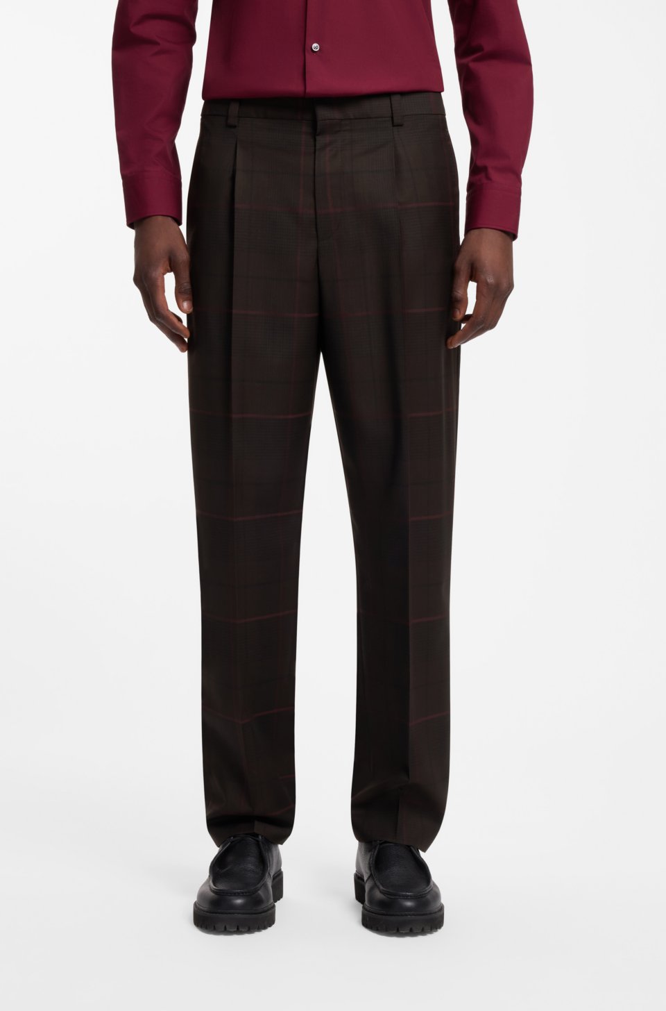 House-check slim-fit trousers in virgin wool