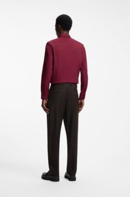 House-check slim-fit trousers in virgin wool, Brown