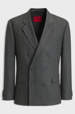 Modern-fit suit jacket in herringbone fabric, Dark Grey