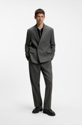 Modern-fit suit jacket in herringbone fabric, Dark Grey