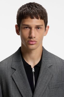 Modern-fit suit jacket in herringbone fabric, Dark Grey