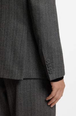 Modern-fit suit jacket in herringbone fabric, Dark Grey