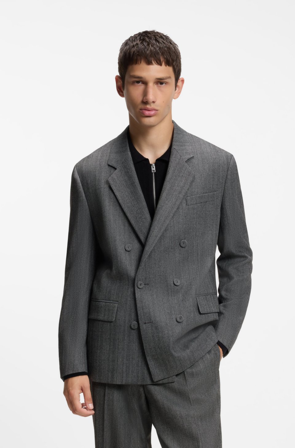 Modern-fit suit jacket in herringbone fabric