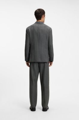 Modern-fit suit jacket in herringbone fabric, Dark Grey